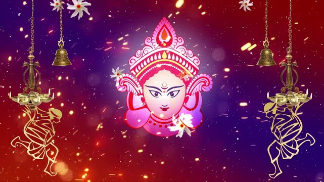 Durga Puja Background video with Goddess Durga Face and puja elements such as sewali flower in HD