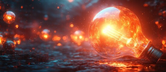 Fototapeta premium Fiery incandescent lightbulb on a dark surface