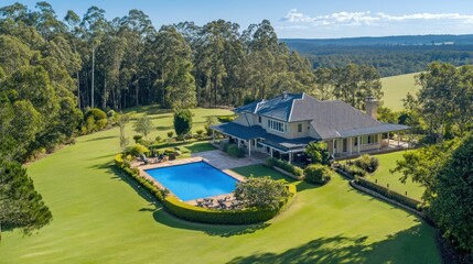 Luxurious rural estate with pool and manicured lawns