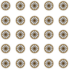 Fototapeta premium Seamless wooden wheel pattern, perfect for vintage, rustic, or western themed design projects. Suitable for backgrounds, textiles, packaging, and web design.