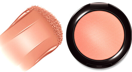 Peach Blush and Compact Powder Cosmetic Set Isolated on White