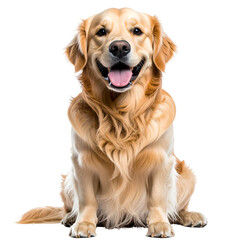 Obraz premium Golden Retriever Smiling and sitting happily, the perfect canine companion, radiating warmth and friendliness