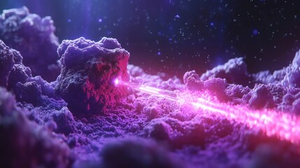 Fototapeta premium Cosmic Beam: A Glowing Trail Across a Purple Alien Landscape