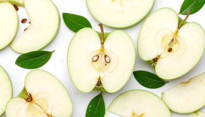 Top view of fresh green apples and background. The concept of a healthy diet.