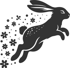Floral style with a easter bunny animal vector silhouette