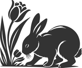 Floral style with a easter bunny animal vector silhouette