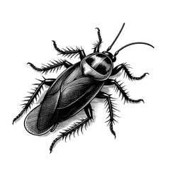 Black cockroach illustration with detailed features and texture  