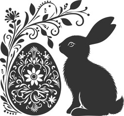 Floral style with a easter bunny animal vector silhouette