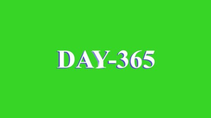 365 Day Text Animation Videos On green Background. 365 Day To Go white Logo lite Animation Videos. white font against a solid white background centered well Count time Motion graphics 4K video.