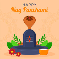 flat design happy nag panchami festival illustration