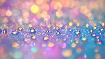 Sparkling water droplets with iridescent light