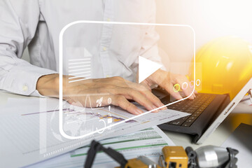 Engineers opening video and computer images, viewing data and taking care of the accuracy of the work