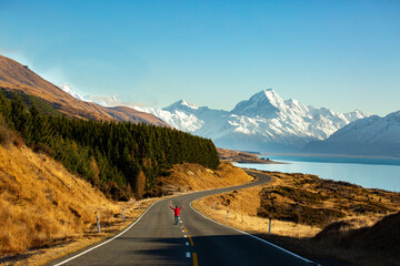 Unknown person the way on a stunning day in Aoraki Mt Cook national park 