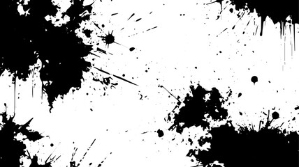 Abstract Black Ink Splatter and Drip Texture on White Background