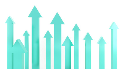 light blue arrow forward on white background. Working together to move forward. Forward goal and mutual goal setting. ,3d rendering