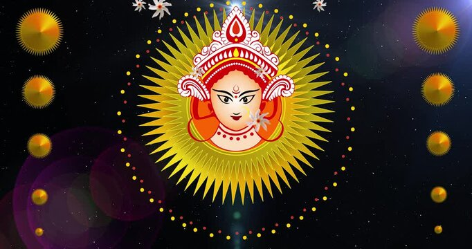 Durga Puja animated background video with sewali flower and stars moving for Led or Video Wall in Loop