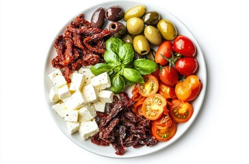 Realistic food photo of Mediterranean platter with oil-glazed