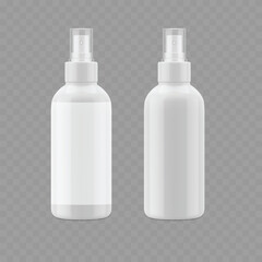 White Plastic Spray Bottle Mockup - Cosmetic Mister Template. Vector
