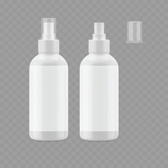 White Plastic Spray Bottle Mockup - Cosmetic Mister Template. Vector