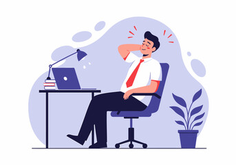 Stressed Businessman Neck Pain From Office Work Overload