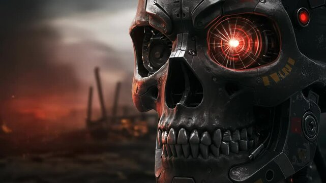 Futuristic robot skull head profile