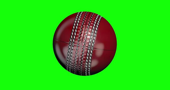 Red cricket ball seam position animation in green screen
