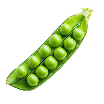 Close-up view of a split pea pod isolated on transparent background.