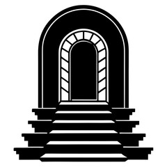 Fototapeta premium Doorway at the Top of Stairs Black and White Design Vector Illustration