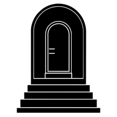 Fototapeta premium Doorway at the Top of Stairs Black and White Design Vector Illustration