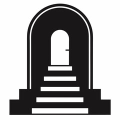 Doorway at the Top of Stairs Black and White Design Vector Illustration