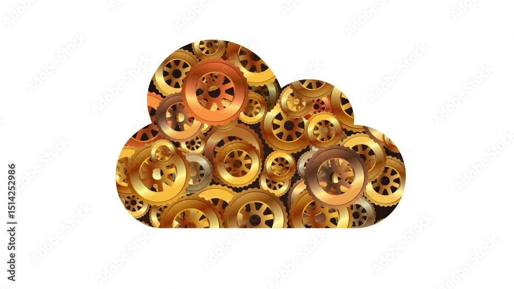 Poster cloud computing technology with gears cog wheel cloud storage services complexity animated