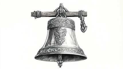Fototapeta premium Ornate bell on a wooden beam