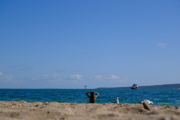 Fototapeta premium Person getting ready for swim 