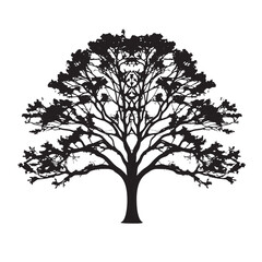 Fototapeta premium Walnut Tree Vector Black and White