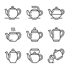 Teapot Icon Set for Kitchen. Collection of Outline Teapot Designs
