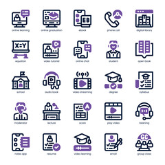 Educational Webinar Icon pack for your website, mobile, presentation, and logo design. Educational Webinar Icon dual tone design. Vector graphics illustration and editable stroke.