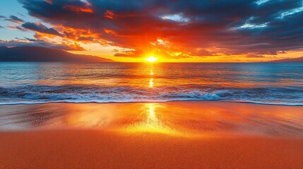 Vibrant Sunset Ocean Beach Scene.