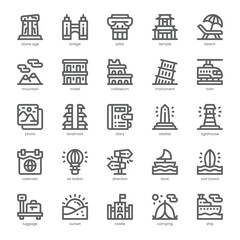 Tourist Attraction Icon pack for your website, mobile, presentation, and logo design. Tourist Attraction Icon outline design. Vector graphics illustration and editable stroke.