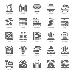 Tourist Attraction Icon pack for your website, mobile, presentation, and logo design. Tourist Attraction Icon solid design. Vector graphics illustration and editable stroke.