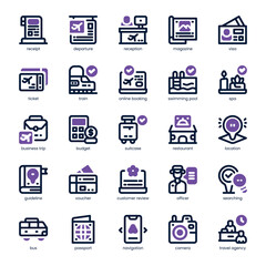Travel Agency Icon pack for your website, mobile, presentation, and logo design. Travel Agency Icon dual tone design. Vector graphics illustration and editable stroke.