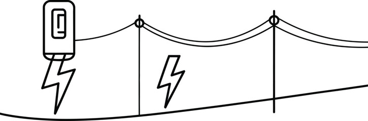 Fototapeta premium A simple line drawing depicting power lines connected to a box with lightning bolt symbols nearby