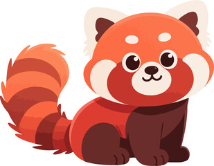 Kawaii Red Panda Sitting in Cartoon Style