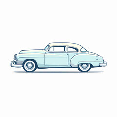 Illustration of a light blue classic car with white roof on white background