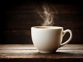 Fototapete Rund Steaming cup of coffee on rustic wooden table © PNG House