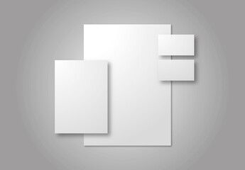 3D rendering of the set of blank business printing is isolated on minimal dark grey background, for brand identity mockup, communication design showcase, poster, book, poster or namecard presentation.