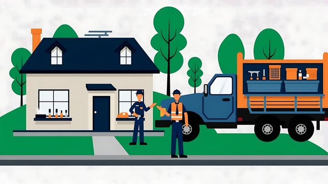 Waste Collection Service at Suburban Home: Friendly Workers and Recycling