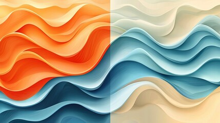Fototapeta premium Abstract horizontal background with colorful waves. Trendy vector illustration in style retro 60s, 70s. Pastel colors