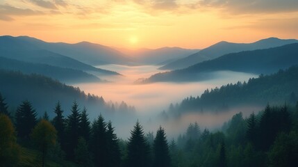Misty Mountain Sunrise: A Breathtaking View