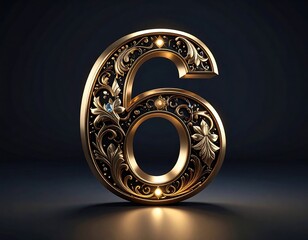 Ornate gold number six (1)