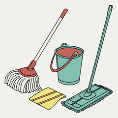 Cleaning supplies mop bucket and rag floor cleaning tools housework